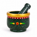 Traditional green marble mortar and pestle set hand painted, marble okhli, size4x3in