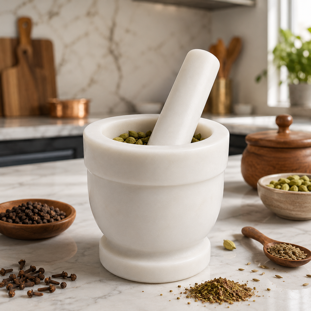 White marble mortar and pestle set, Marble okhli, size 4x4in