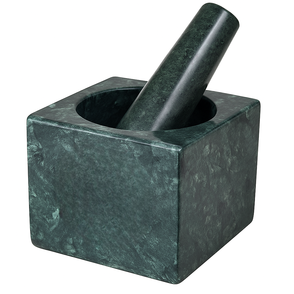 Green marble square mortar and pestle set, marble okhli, size 4x3in