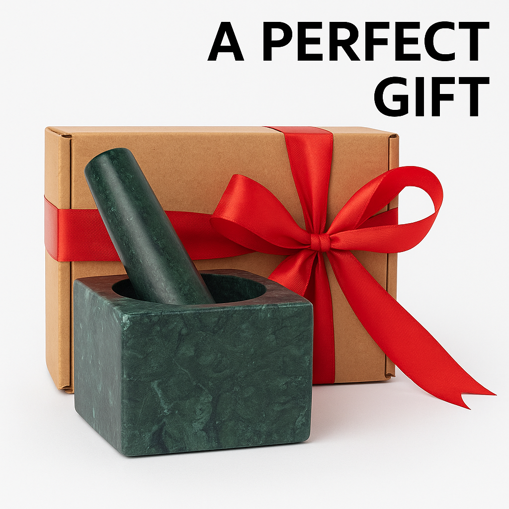 Green marble square mortar and pestle set, marble okhli, size 4x3in